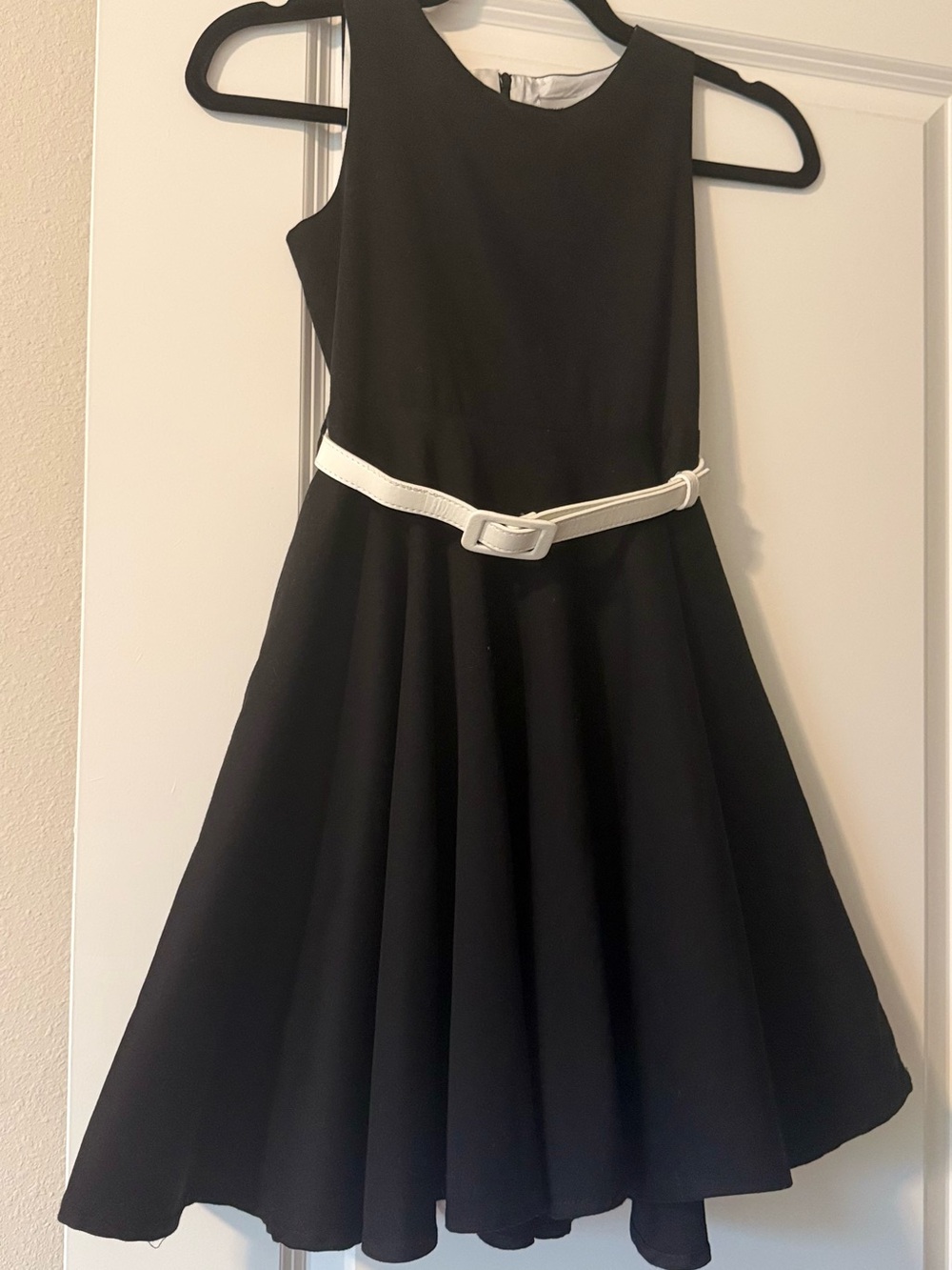 Amazon Black Fit-and-Flare Dress with White Belt